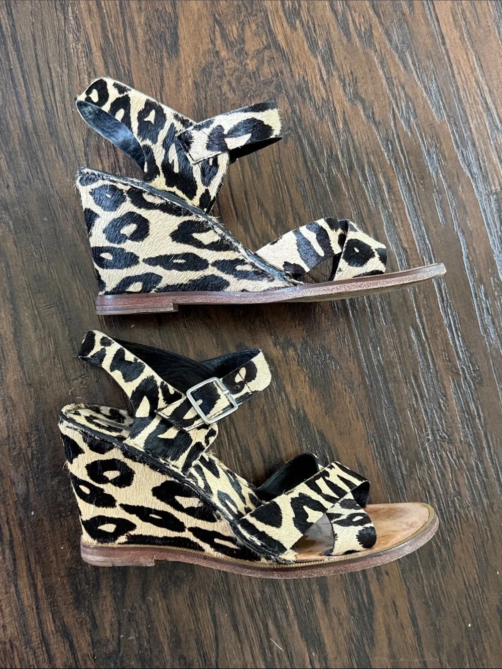 Diane Von Furstenberg Leopard Haircalf Slingback Sandals - Black & Cream